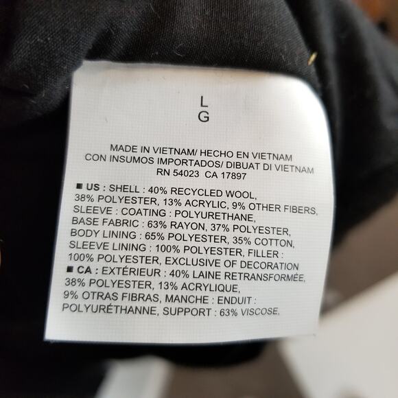 Old Navy Men's Black Wool Blend Zip Front Letterman Varsity Jacket Size Large - Picture 6 of 6